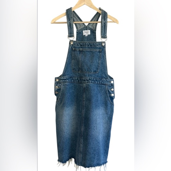 TNR Jeans Retro Western Cowgirl Fisherman Denim Women's Overall Midi  Dress Sz L - Picture 1 of 15